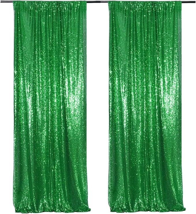 Poise3EHome Green Sequin Backdrop Curtain, 2 Panels 2FTx8FT Glitter Background for Party Halloween Birthday Party Baby Shower Wedding Christmas Thanksgiving Holiday Festival Decor