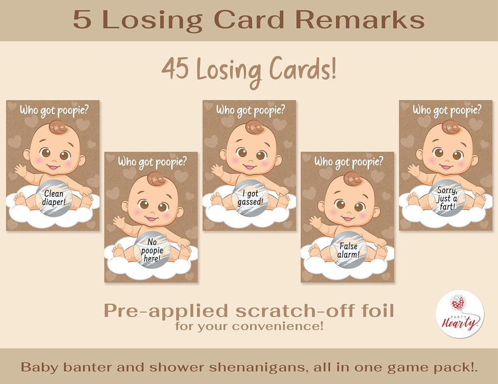 Party Hearty Baby Shower Scratch-Off Game, Poopie Emoji Cards - Kraft Boy | 50 Cards, Hilarious and Engaging, Baby Shower Activity