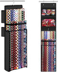 Woodoulogy Wrapping Paper Organizer Storage, Double-Sided Hanging Gift Wrap Roll Holder for Christmas, 63"x13" Over Door Present Bag Container for Room Closet, Black Wrapper Station for Birthday