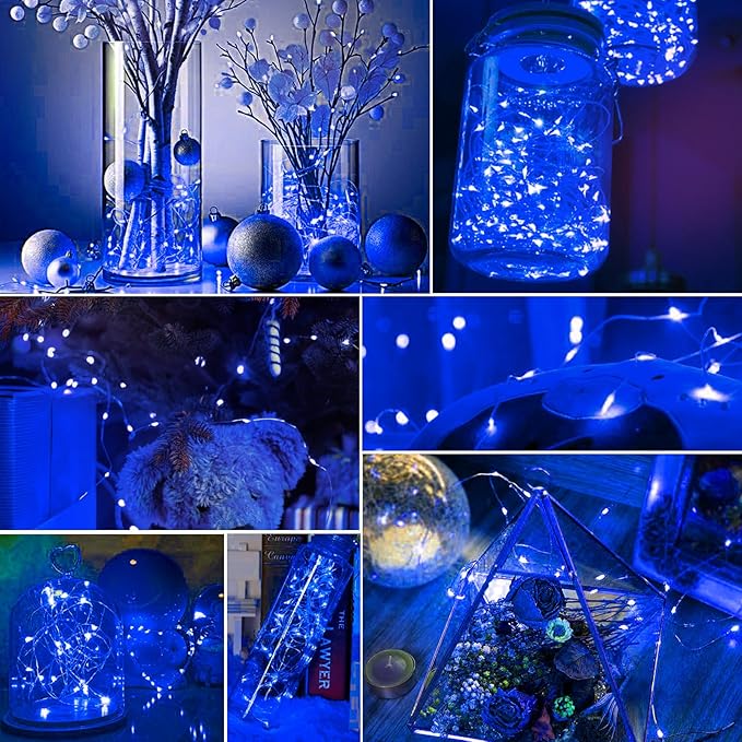 pozzolanas 8 Pack Blue Battery Operated String Lights - 7ft Waterproof Fairy Lights with 20 LEDs for Home, Mason Jar, Party, Wedding, Halloween, Christmas Decorations
