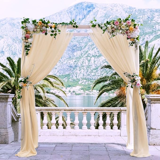 Wedding Arch Draping Fabric, 2 Panels 28" x 19Ft Champagne Backdrop Curtain, Arch Decorations Ceiling Drapes for Ceremony Party Decor