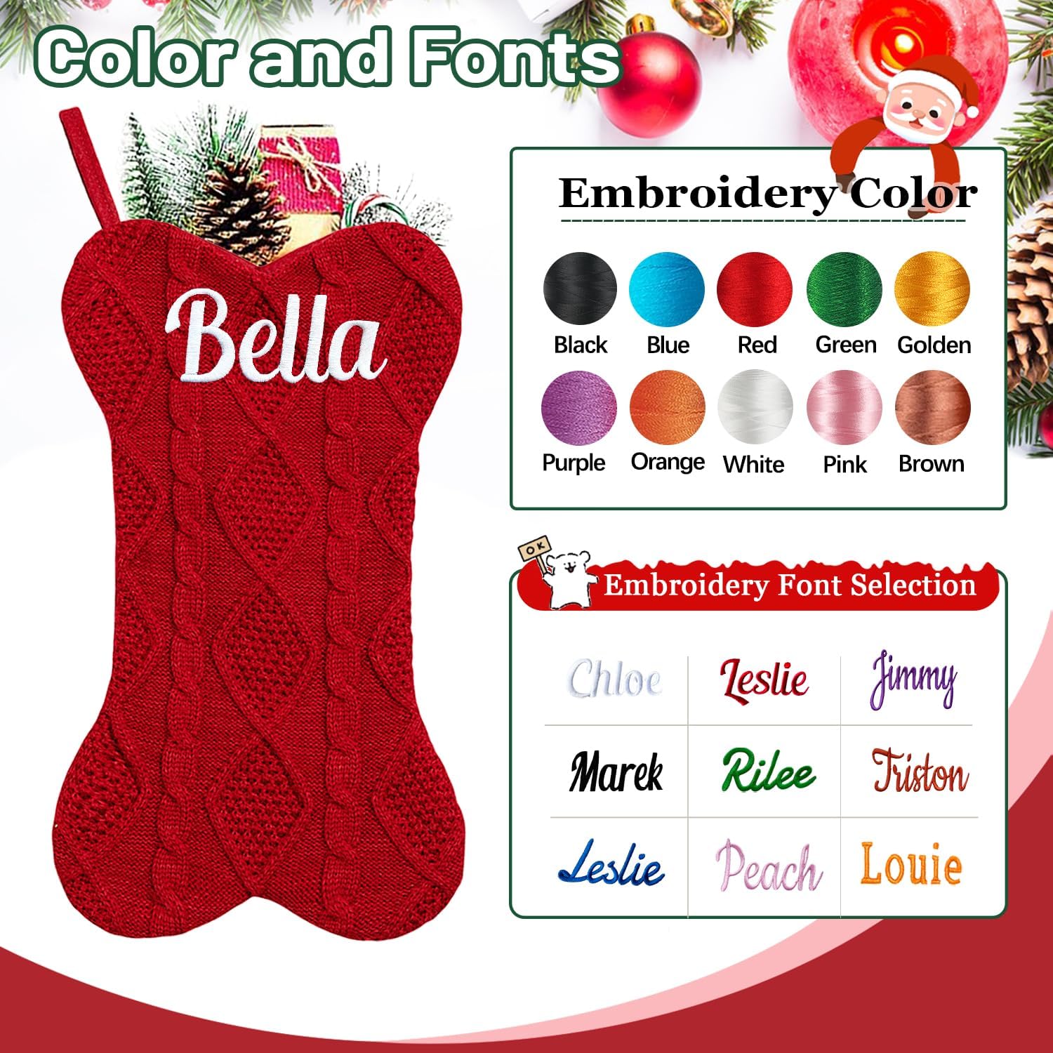 Ulico Custom Dog Christmas Stocking, Personalized Christmas Stocking for Dogs, Bone Shape Dog Stocking Christmas Large Pet Stockings Hanging Dog Christmas Stocking for Dogs Cats Pets (1 Pcs)