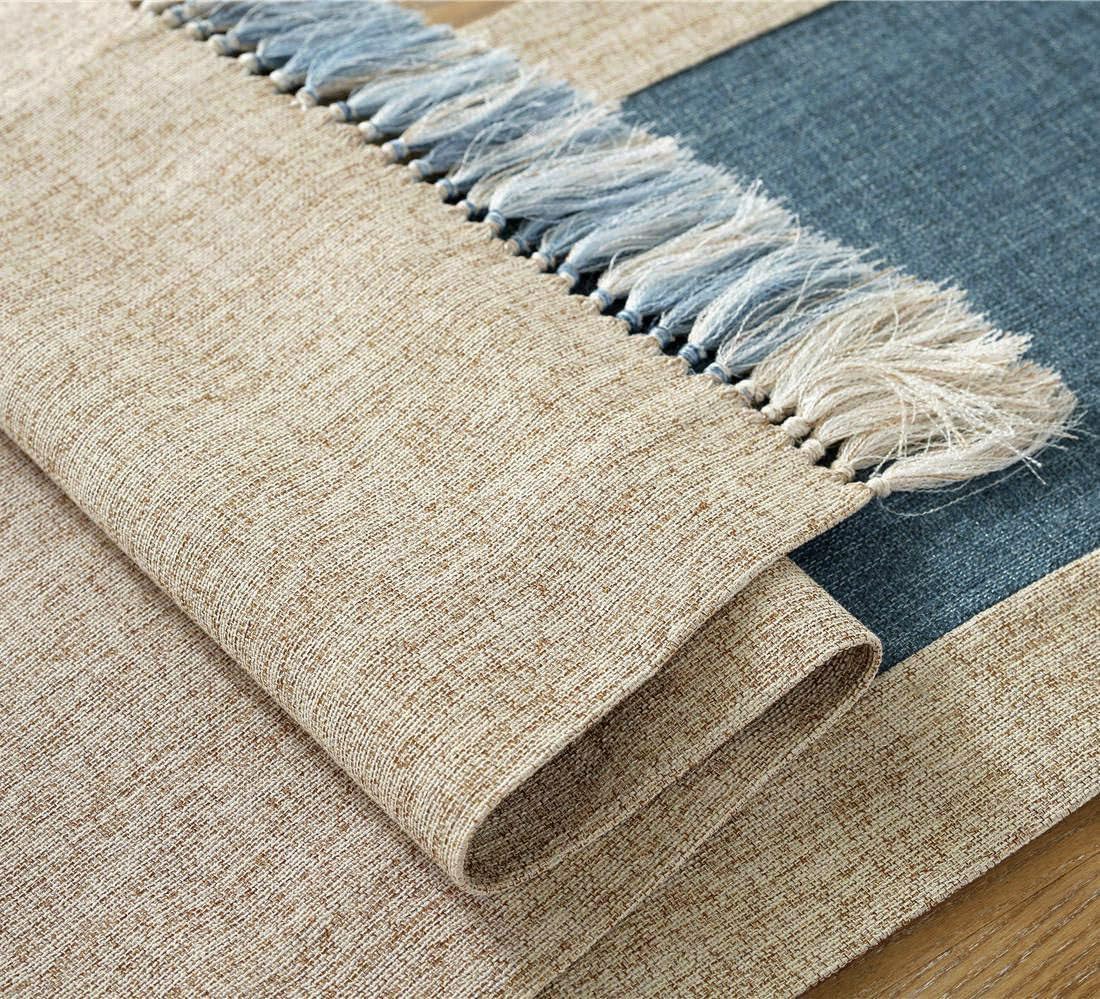 Farmhouse Navy Faux Linen Dining Table Runner 15 x 86.5 Inch Blue