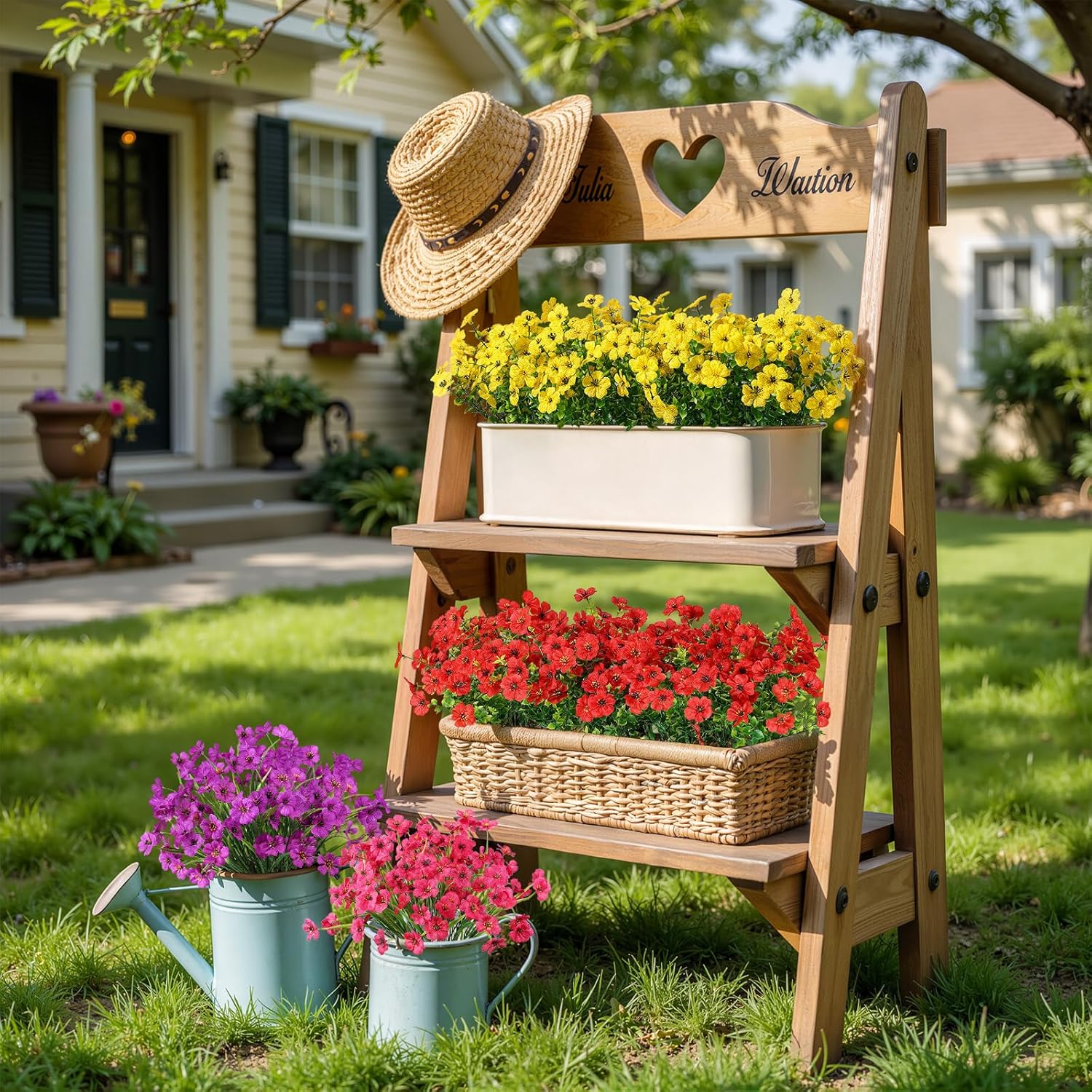 Alupssuc 24 Bundles Artificial Flowers for Outdoors Decoration, UV Resistant Silk Faux Daisy Spring Fake Plastic Plants Greenery for Outside Indoor Garden Yard Home Window Box Decor, Mix 4 Colors
