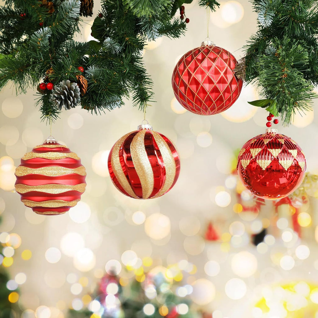 Alupssuc 6''/150mm Large Christmas Ball Ornaments, 4Pcs Christmas Tree Decor, Shatterproof Hanging Decorations with Hooks, Red & Gold Baubles for Xmas Tree, Wedding, Holiday and Party Decor