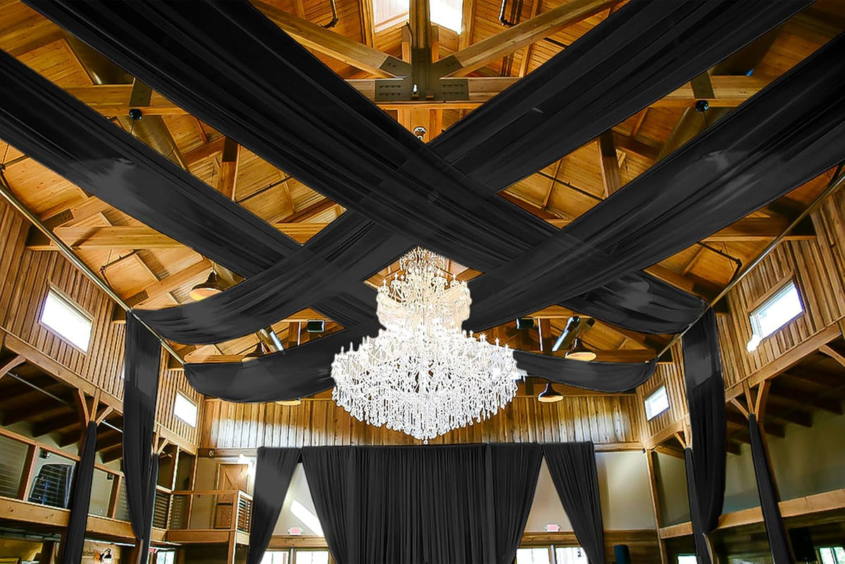 6 Panels Black Ceiling Drapes for Wedding 5ftx30ft Ceiling Drapes Wedding Arc...