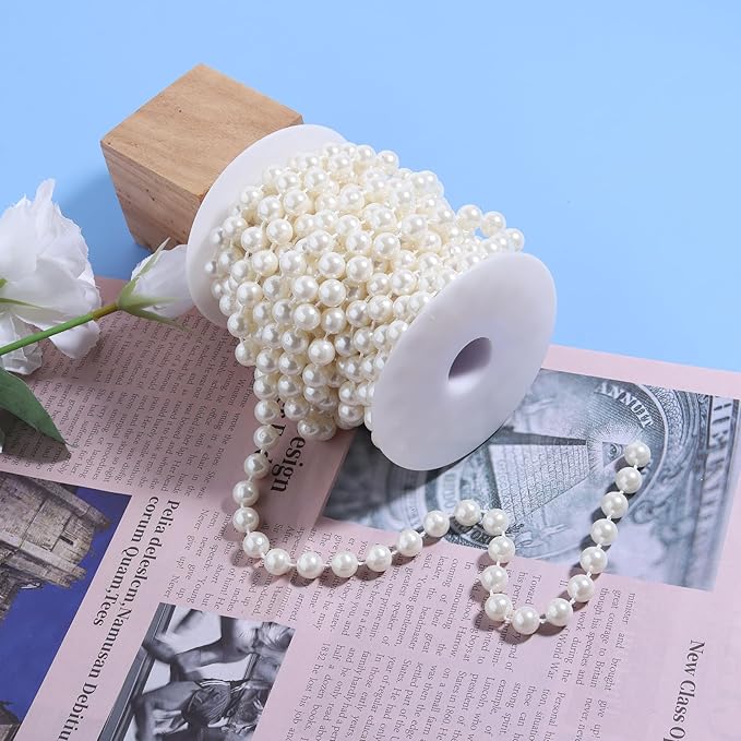 Pearls String Beads 33 Feet Crafts Faux Pearl Roll for Christmas Garland Flowers Wedding Party Jewelry Decoration(10mm Ivory)