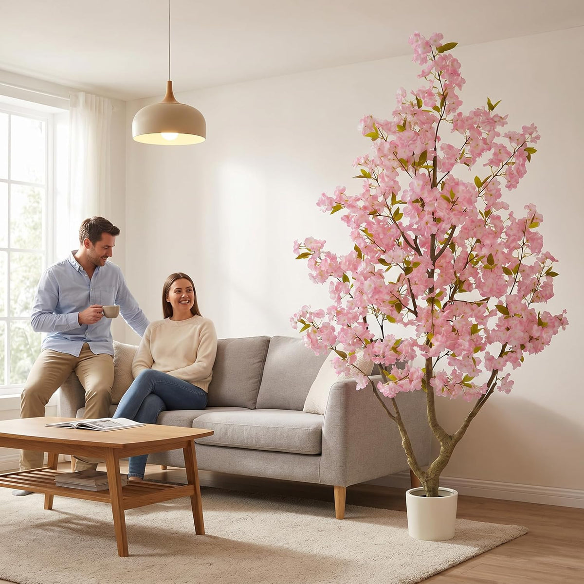 Warmplants Artificial Cherry Blossom Tree 6ft Sakura with White Planter