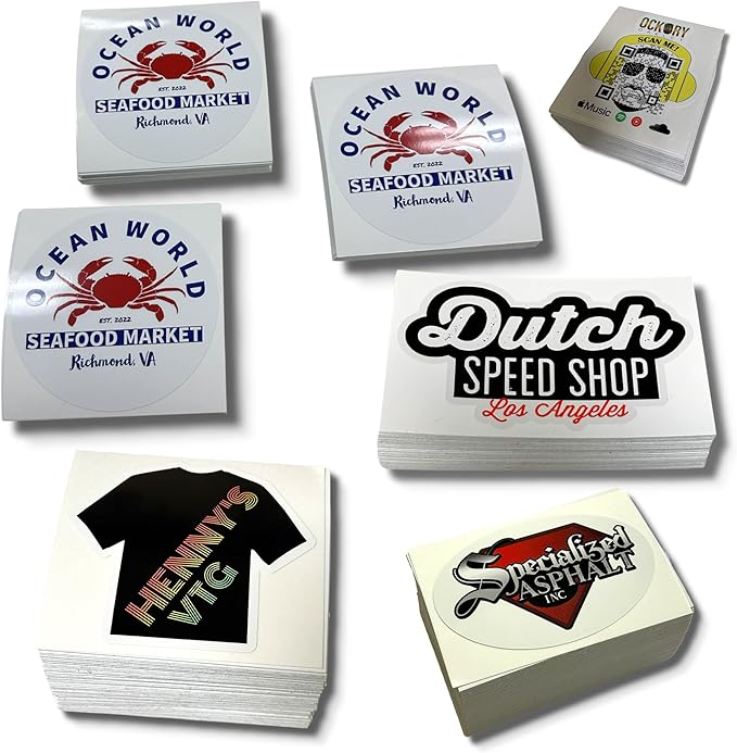 Custom Stickers Vinyl Waterproof Dishwasher Safe, UV Resistant 1.5-10 in. Make Your Own Personalized Stickers Labels for Your Brand, Text Image, or Logo. Made USA
