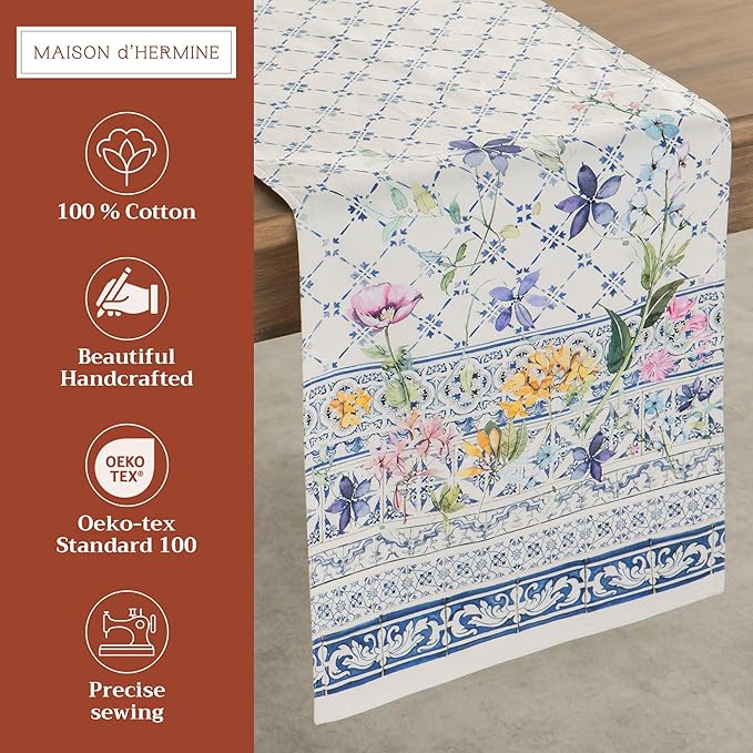 Maison d' Hermine Table Runner 100% Cotton Double Layer Table Runners 108 inches Long Decorative for Home Kitchen Dining Party Baby Shower Wedding Bridal Shower Spring Summer (Faience, 14.50" x 108")