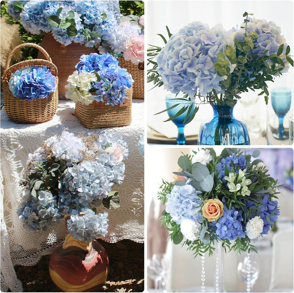 MARTINE MALL 3Pcs 21in Hydrangea Artificial Flowers, Latex Real Touch Hydrangeas Lifelike Large Hydrangea Flowers for Home Decor Party Arrangements Wedding Bouquets Centerpieces (Blue)