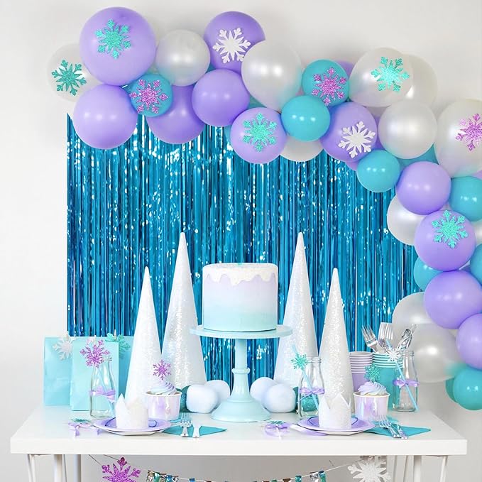 2 Pack Retro Blue Foil Fringe Backdrop Curtains, Tinsel Streamers Party Decorations, Fringe Backdrop, Door Shimmer for Retro Theme Party