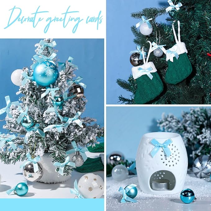 YGDZ 50 PCS Mini Blue Bows, Light Blue Satin Ribbon Bows, Small Bows for Crafts, Tiny Bow for Baby Shower, Party Decorations, Balloon, Gift Box Packaging