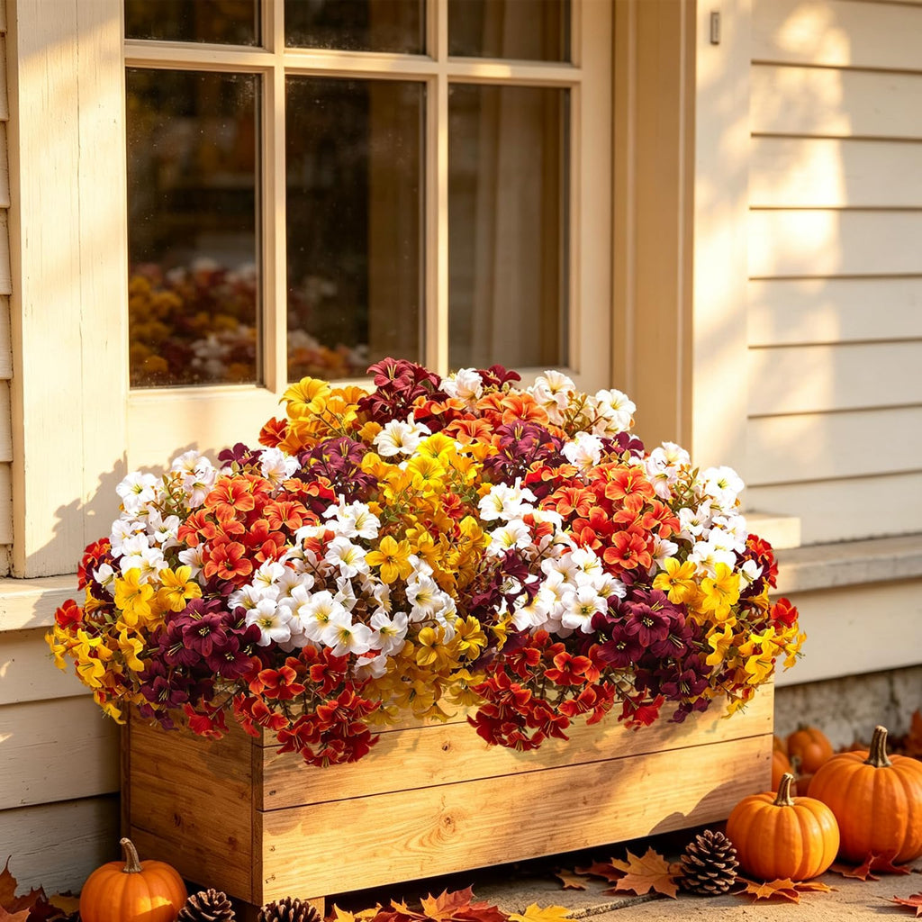 16 bundles artificial fall flowers, uv resistant faux, package contents
