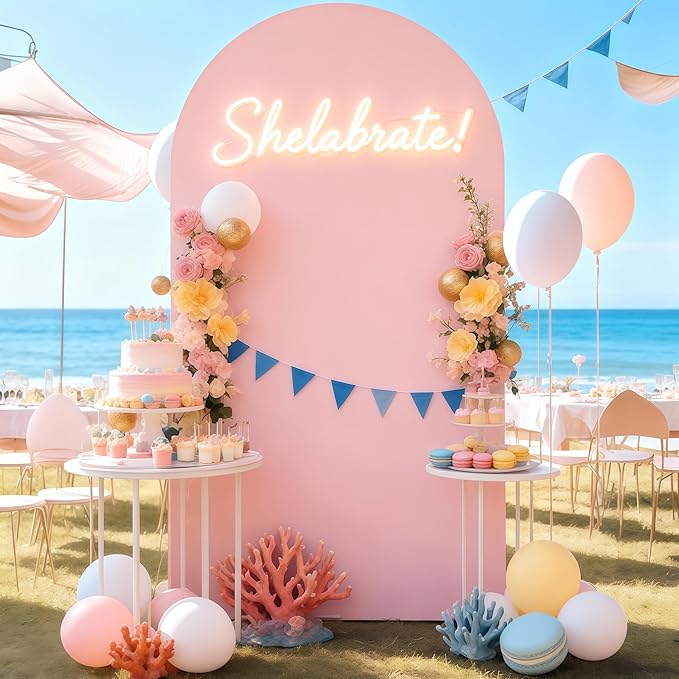 6FT Dusty Rose Arch Cover - Polyester Fitted Wedding Arch Stand Covers Round Top Chiara Arch Backdrop Cover for Birthday Party Banquet Photo Background Decoration