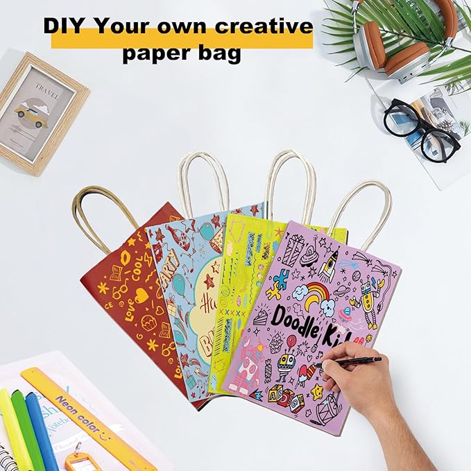 BAG BOX 25 Pack Small 5.9x3.1x8.25 Inch Purple Kraft Paper Gift Bags with Handles for Bulk Shopping, Retail, Craft, Party Favors, Wedding, Grocery & Sacks