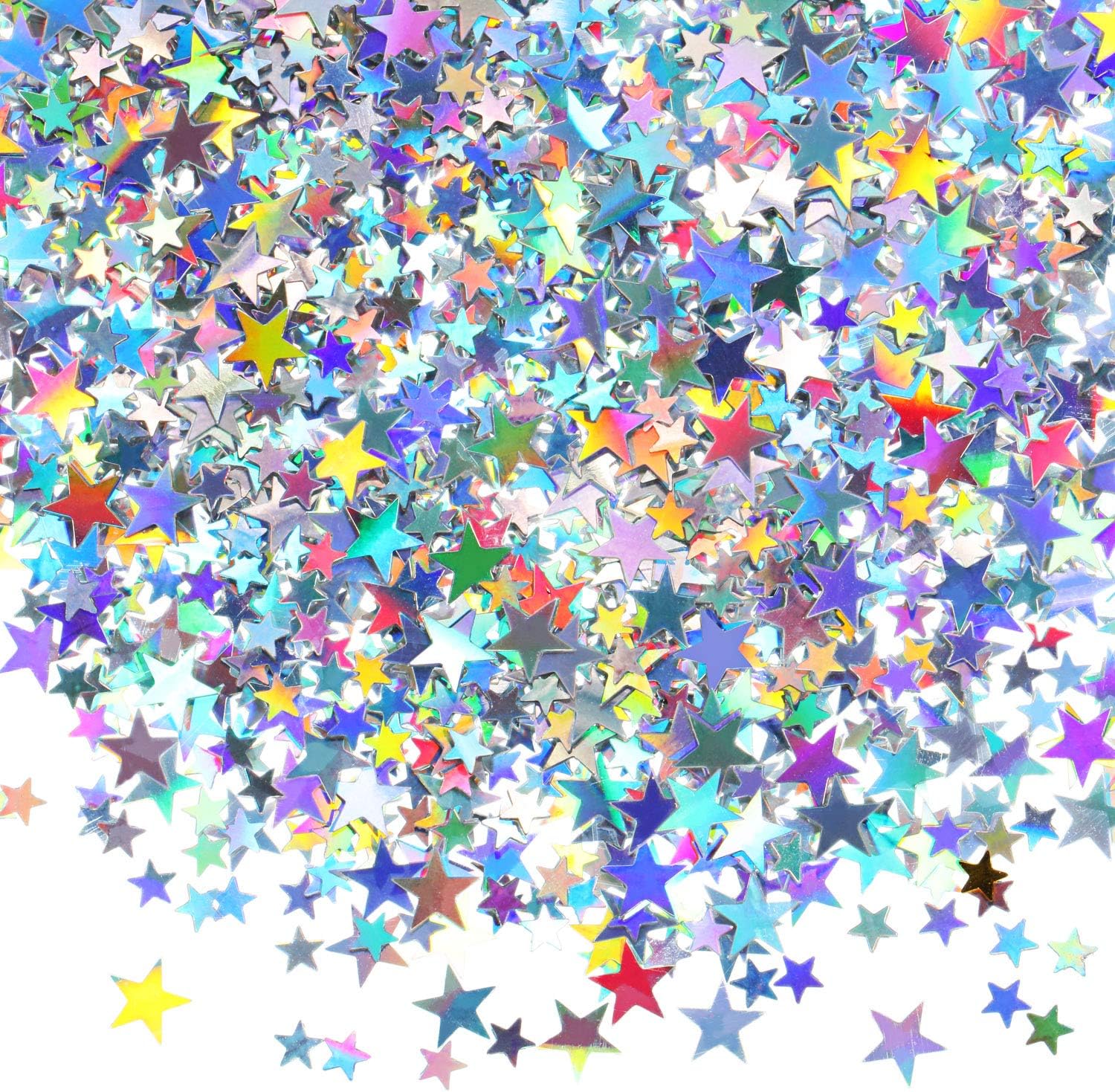Hestya Star Confetti Glitter Table Confetti Metallic Foil Stars for Graduation Wedding Birthday Party Decorations(Holographic Silver,10mm and 6mm,60g)