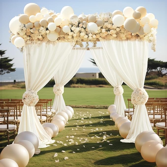 30" x 20Ft Wedding Arch Draping Fabric, 1 Panel Ivory Sheer Curtain Drapes Extra Wide & Long Backdrop Curtains for Wedding Arch Ceremony Birthday Party Decorations