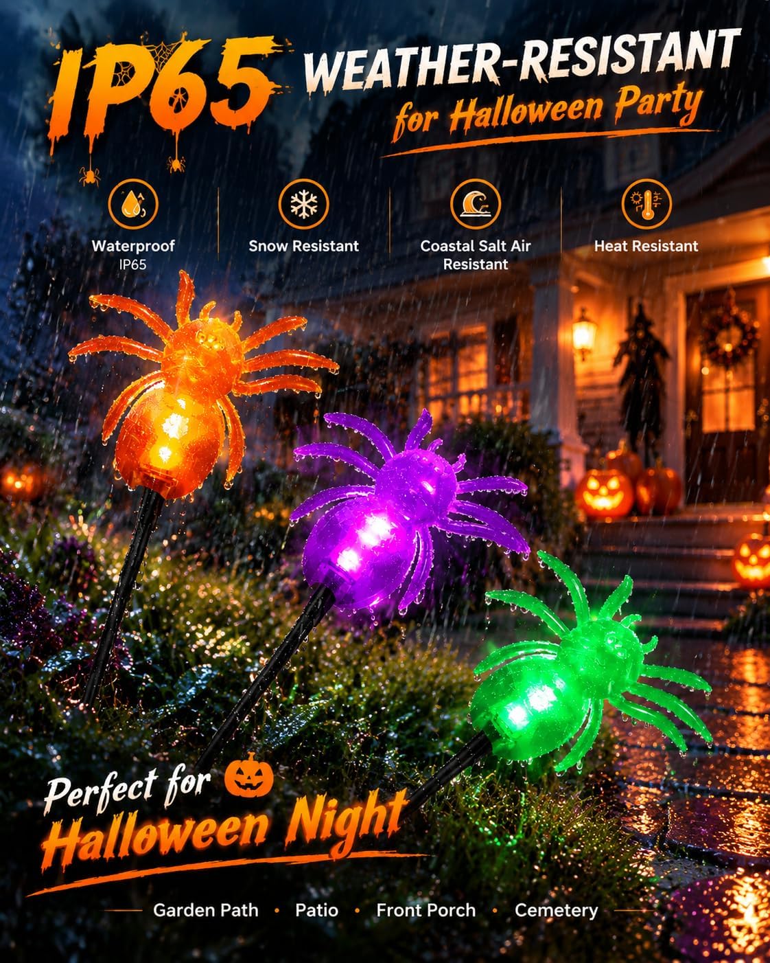 LORRYTE 6Pack 36LED Spider Solar Halloween Lights Outdoor for Garden