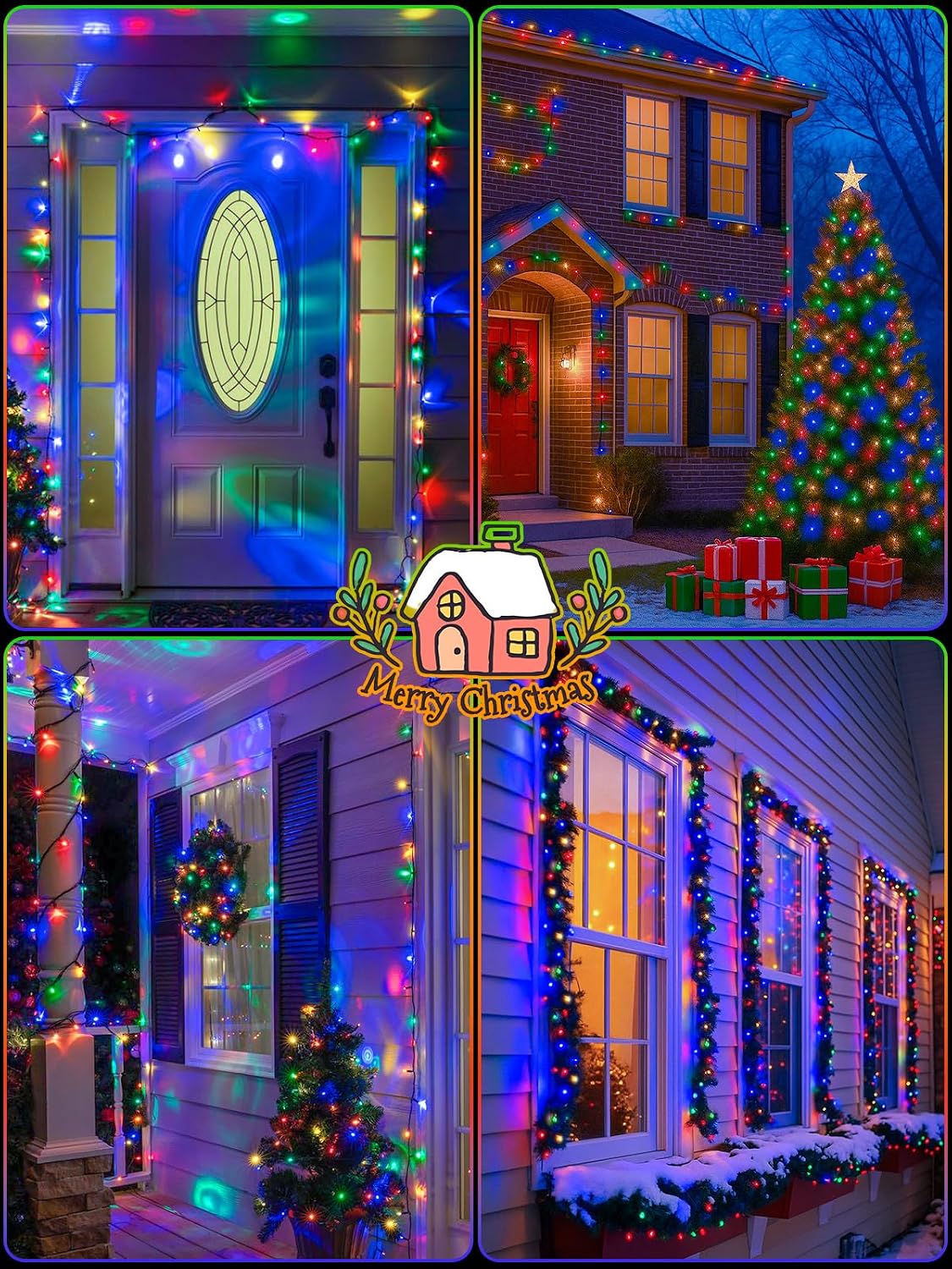 6 Pack 600 LED Solar Christmas Lights Outdoor, Solar Lights Multicolor