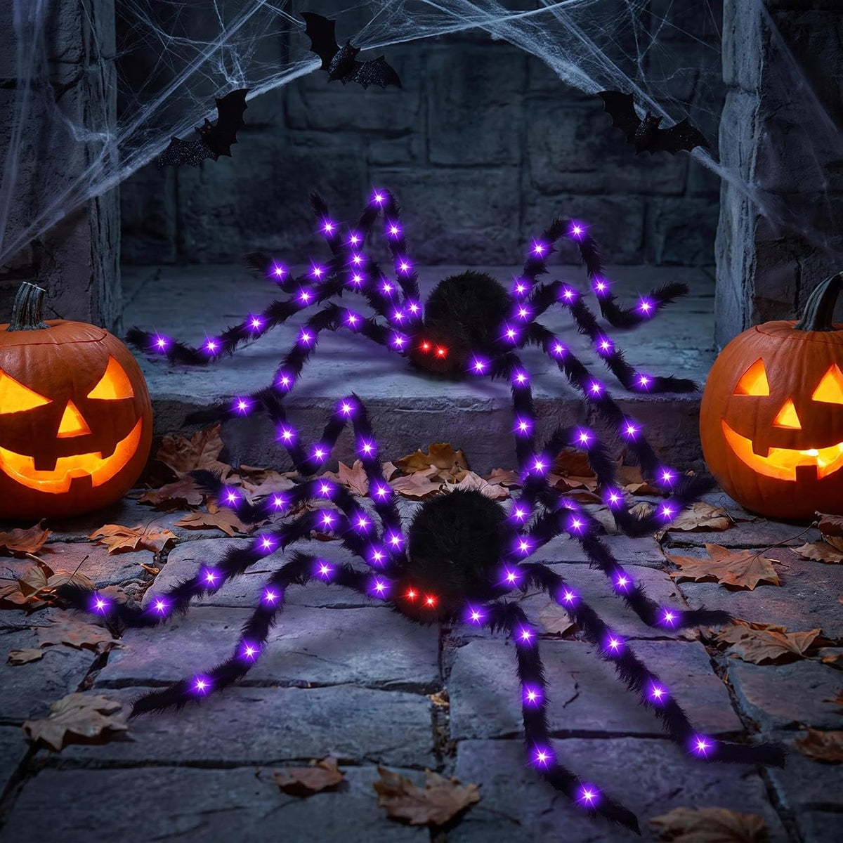2 Pack 50 Inch Giant Light Up Halloween Spider Decoration Outdoor Indoor,Glow...