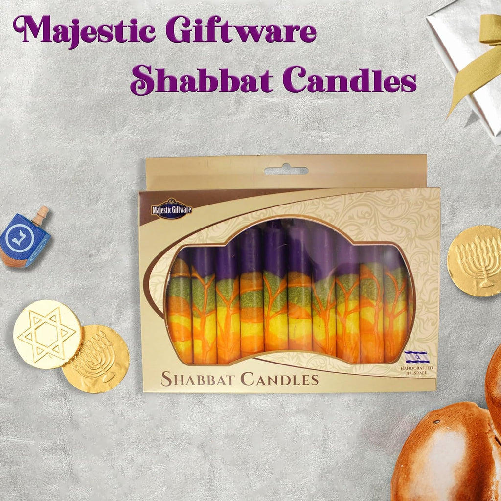 Majestic Giftware Safed Shabbat Candles - 12-Pack Dripless Handcrafted Traditional Shabbos Candles | Fits Standard Candle Holders (Harmony Purple)
