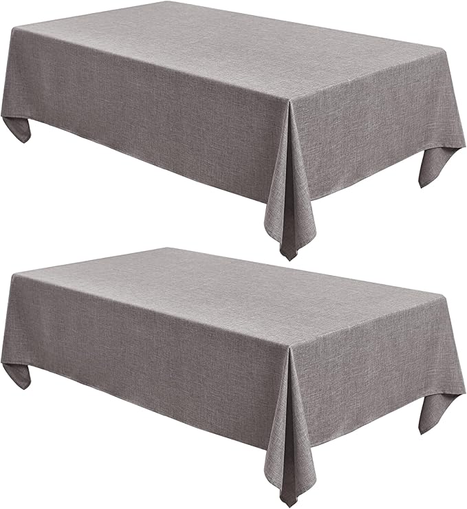 Fitable Faux Linen Tablecloths Rectangle 60 x 144 Inch - 2 Pack Neutral Table Clothes for 10 Foot Tables, Stone Flax Look Kitchen Table Covers for Farmhouse, Dining, Party, Banquet, Buffet