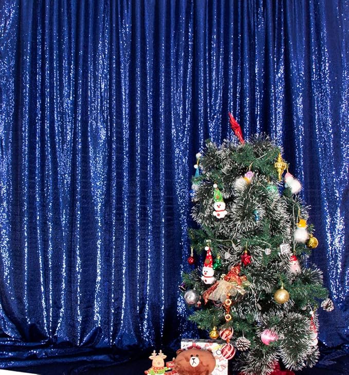 SquarePie Sequin Backdrop Curtain Less See Through Background for Wedding Party 20FT x 10FT Navy Blue