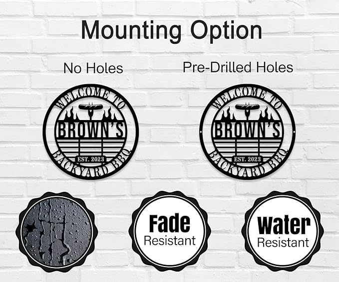 Personalized BBQ Grill Name Sign Custom Grill Sign Outdoor Kitchen Decor Grill Gifts for Dad Backyard BBQ Metal Sign BBQ Grill Sign Barbecue Outdoor Man Cave Decor