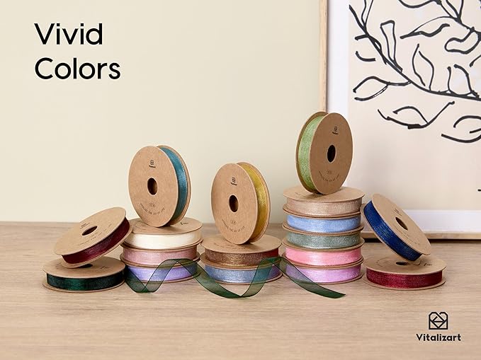 Vitalizart 3/8" x 90 Yards Organza Ribbon Pastel Color 9 Rolls x 10 Yd Sheer Ribbon for Gift Wrapping Crafts Christmas Tree Bows Wedding Invitations Wreaths Party Decor Bouquet DIY Projects