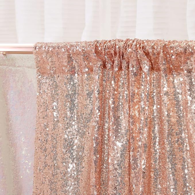 Poise3EHome Rose Gold Sequin Backdrop, 20Ft x 10Ft Glitter Photography Background Curtains for Party Baby Shower Wedding Birthday Christmas Thanksgiving Halloween Decoration
