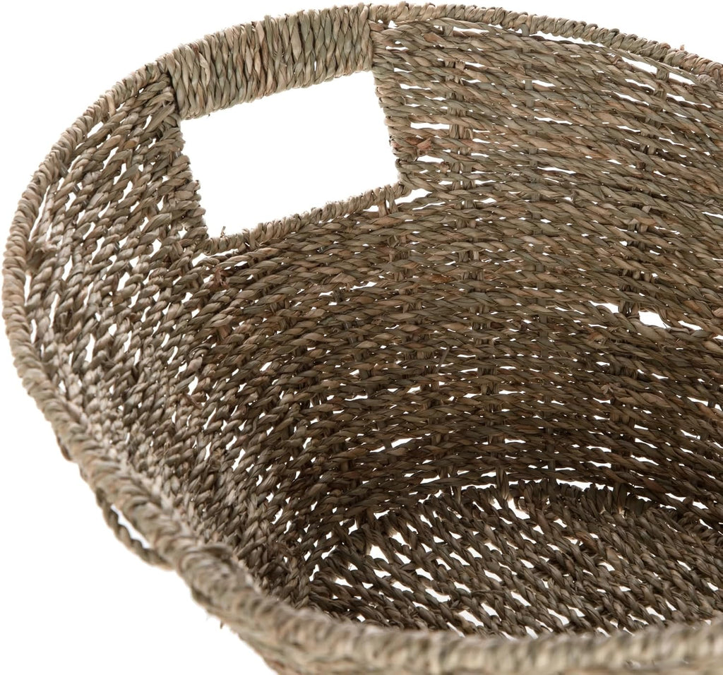 Oval Natural Seagrass Storage Basket with Cut-Out Handles