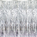 GOER 3.2 ft x 8.2 ft Metallic Tinsel Foil Fringe Curtains Party Photo Backdrop Party Streamers for Birthday,Graduation,New Year Eve Decorations Wedding Decor (4 Packs,Silver)