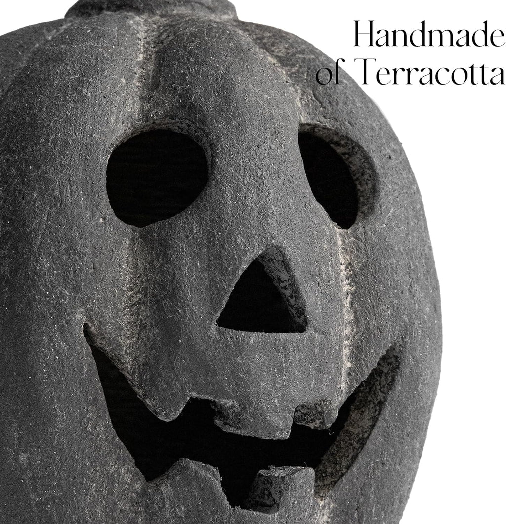 Halloween Decorations - Fall Decor - 7.5"H Black Handmade Terracotta Jack O Lantern Pumpkin for Outdoor Indoor -Cute Spooky Decoration Centerpieces for Tables Porch Yard Home Kitchen Front Door Mantel