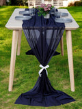 MDS 25 Pack 10ft Chiffon Table Runner 29 x 120 Inches Sheer Wedding Runner Romantic Rustic Table Runner for Wedding Decorations, Birthday Parties, Bridal Shower Party Arch Decor - Navy Blue