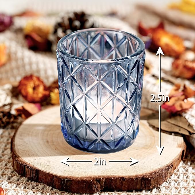 48pcs Blue Votive Tealight Candle Holders, Glass Tea Light Candle Holders for Table Centerpieces, Candle Holder for Wedding Decor, Gift, Home Decoration（Blue,48）