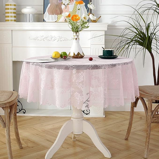 Jeloris Round Lace Tablecloth with Elegant Scalloped Bottom for Any Special Event Such as Wedding, Birthday Party, Baby Shower, Anniversary (78 inch, Style 2)