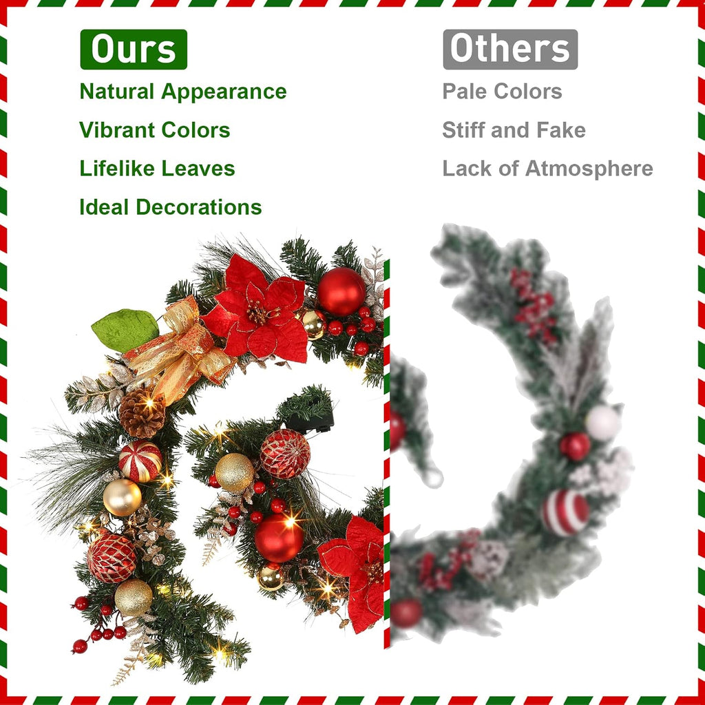 garvee 6 ft pre-lit christmas garland with 20, close-up detail