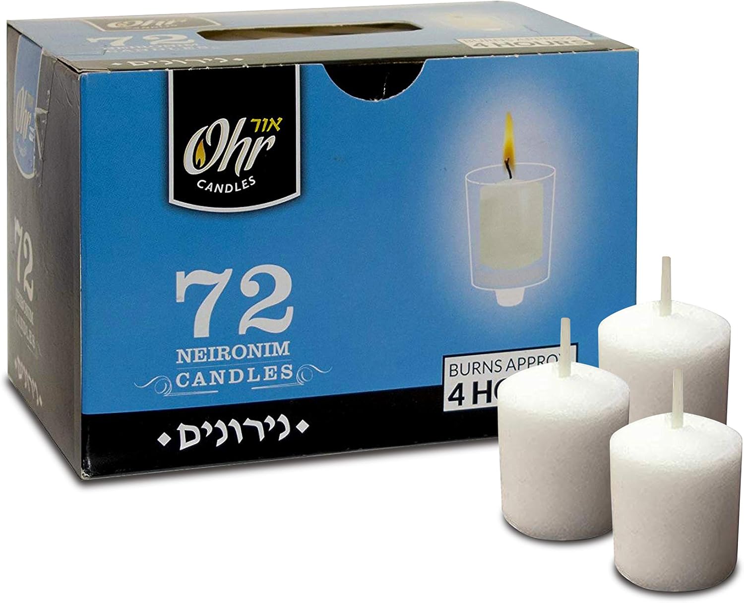 OHR CANDLES Ohr 4 Hour Neironim Candles, Shabbat and Small Votive Wax Candle, 72 Count