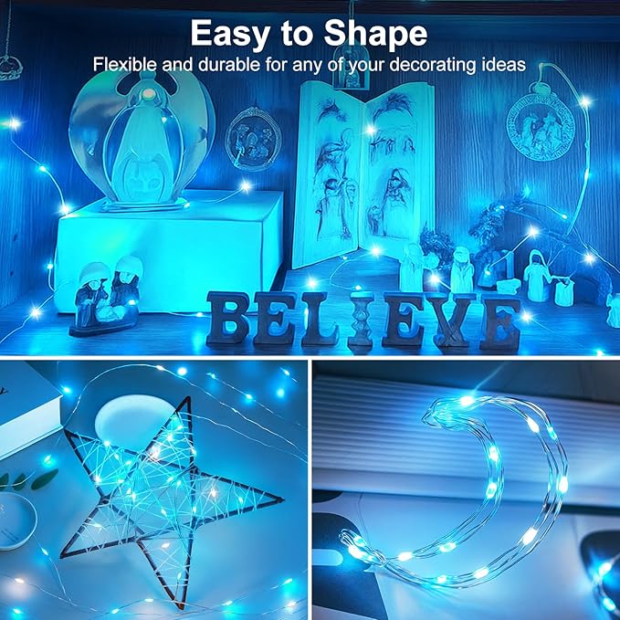 btfarm 12 Pack Fairy Lights Battery Operated [3 Modes], 7ft 20 Led Twinkle Lights String Lights Waterproof Bulk Small Mini Silver Wire for Christmas Mason Jars Wedding Table Centerpiece, Blue White