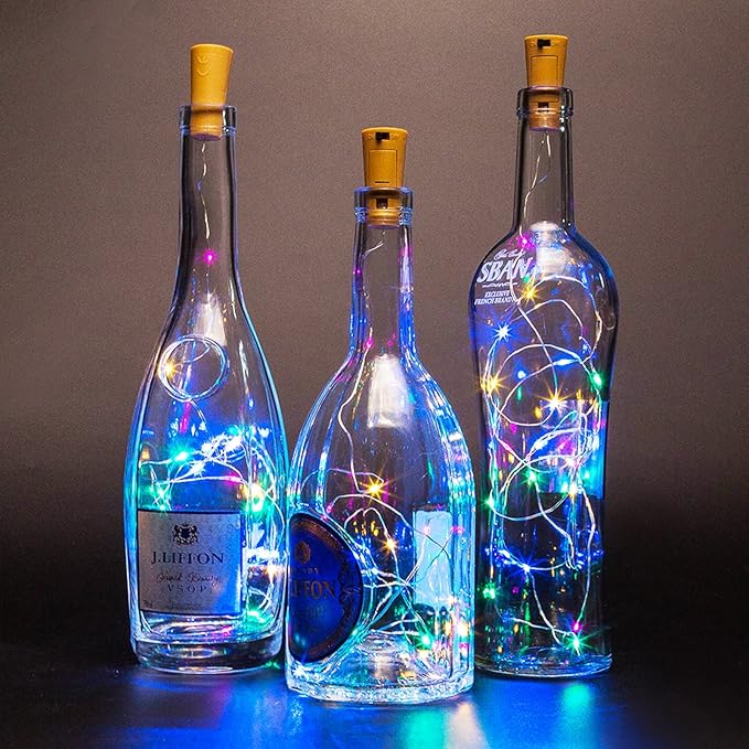 Wine Bottle Lights with Cork 15Pack 10 LED 40 Inches Battery Operated Silver Wire Liquor Fairy Mini String Lights for Party Christmas Halloween Wedding Decoration