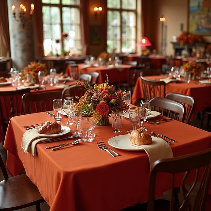 sancua Thanksgiving Square Tablecloths 54x54 Inch Rust, 2 Pack Fabric Fall Table Cloth for Square or Round Tables, Burnt Orange Washable Polyester Table Cover for Dinner, Holiday Party, Display Tables