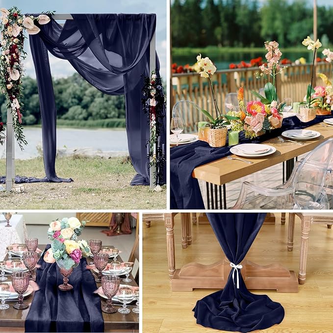 10 Pack 10ft Navy Blue Chiffon Table Runners Wedding Table Runner Sheer Romantic Tulle Table Runner for Christmas Wedding Bridal Tea Party Baby Shower Birthday Party Table Decorations(120 x 12 in)