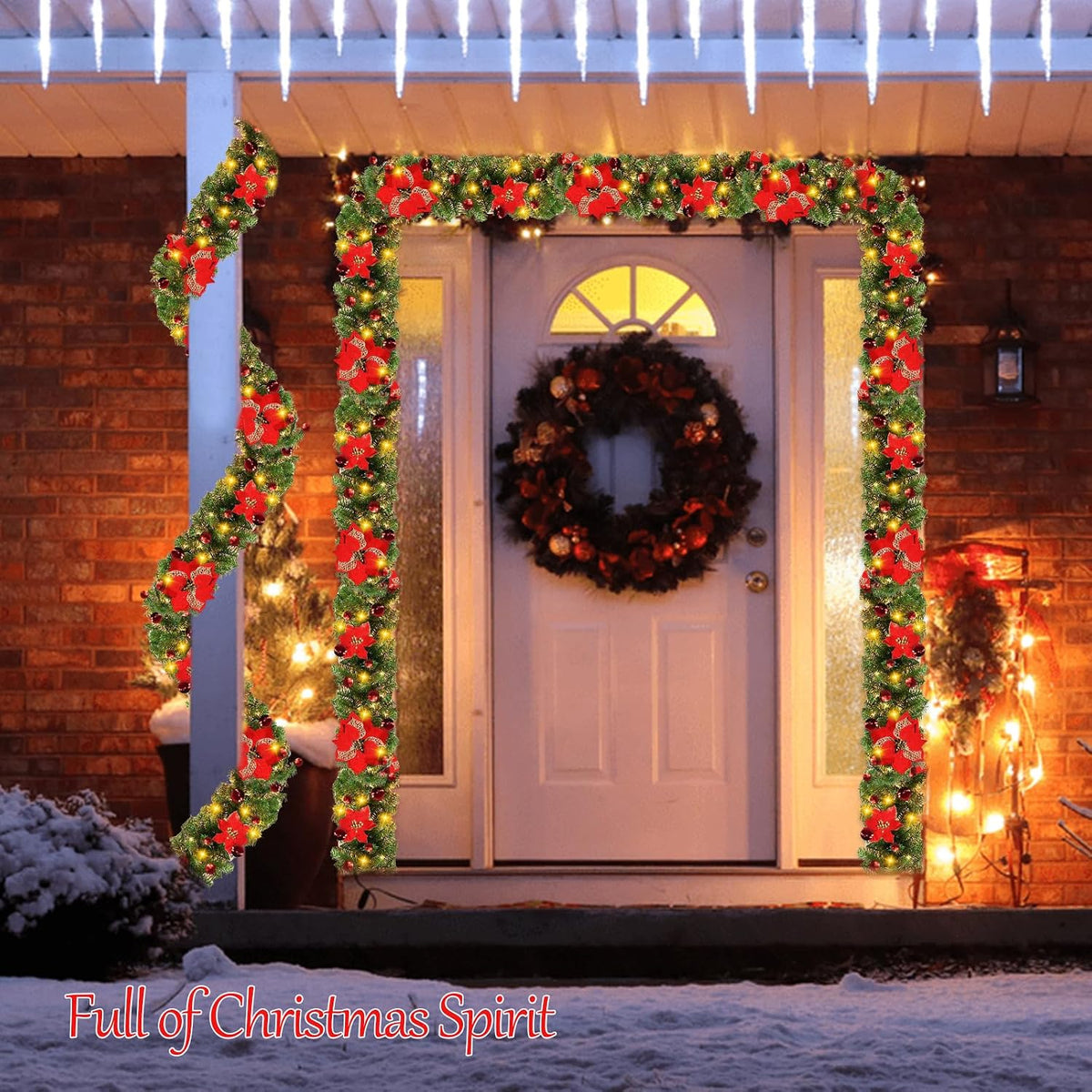 christmas garland, 8.8 ft christmas rattan christmas artificial showing dimensions