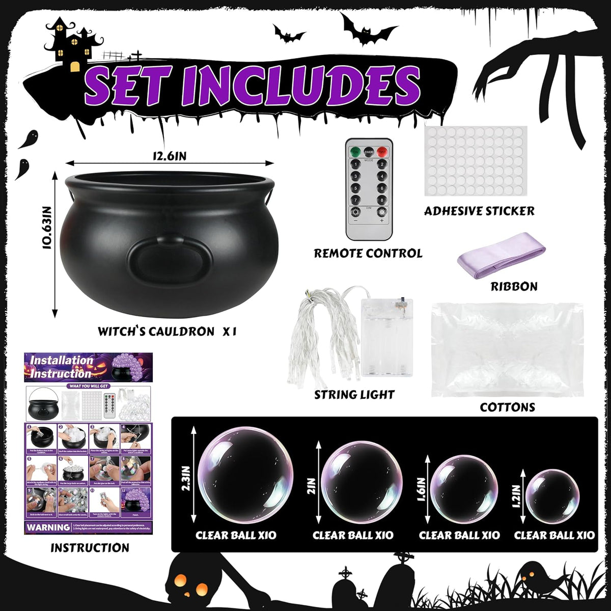 Halloween Witches Cauldron Decorations, DIY Bubbling Large Cauldron Bowl Set ...