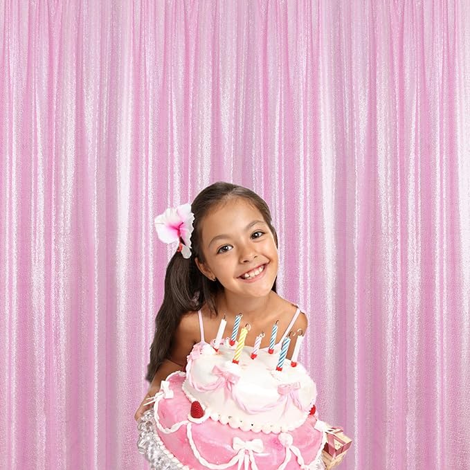 Sugargirl Matte Pink Sequin Backdrop Curtain 2 Panels 2FTx8FT Glitter Pink Background Drapes Sparkle Photography Backdrop for Party Wedding Birthday Wall Decoration