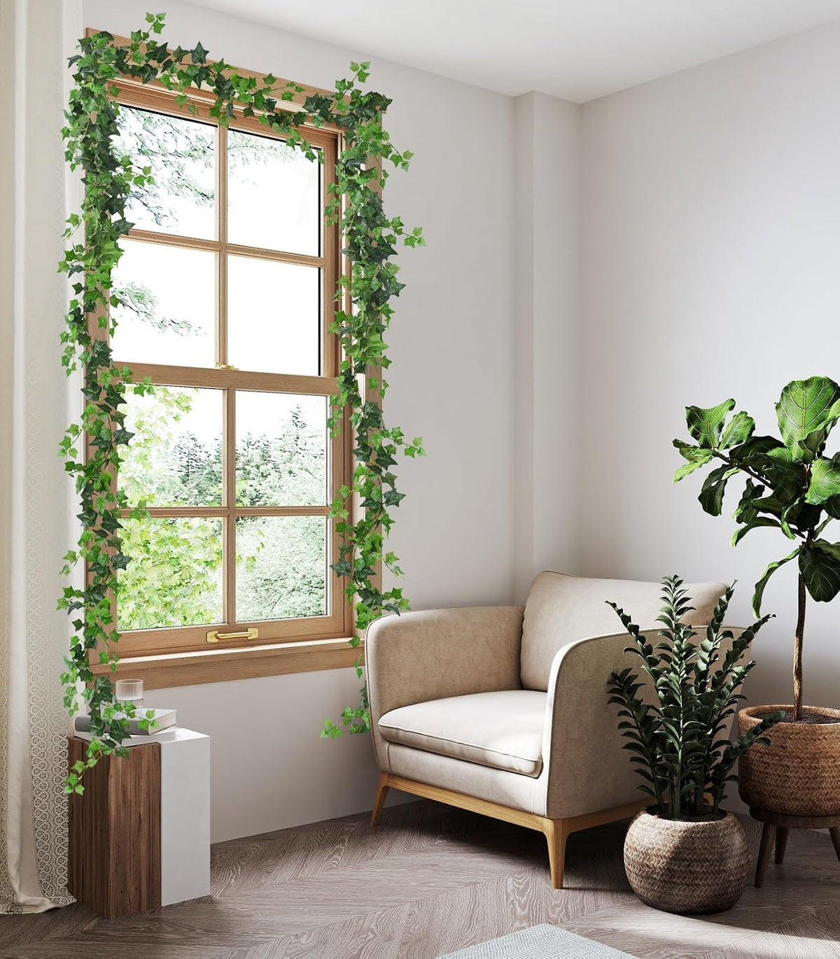 recutms 6strand artificial ivy greenery garland silk fake, close-up detail