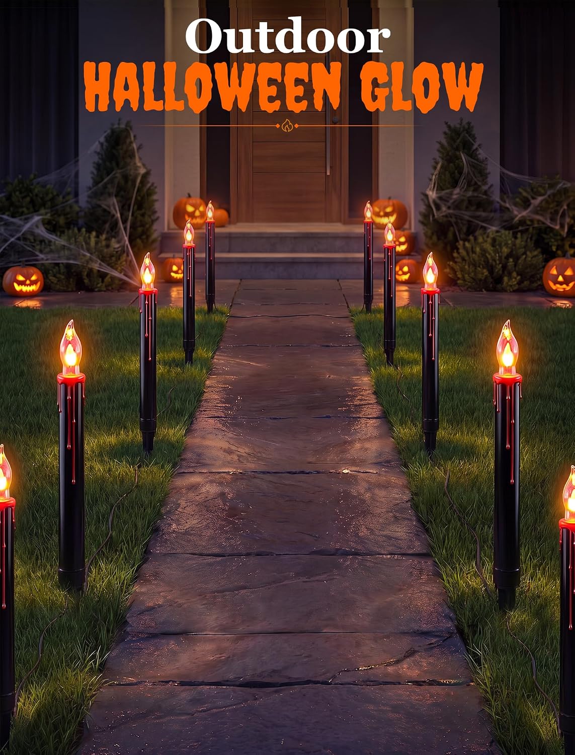 19.5Ft Halloween Candle Pathway Lights, 10-Light Black Blood Drip Stakes