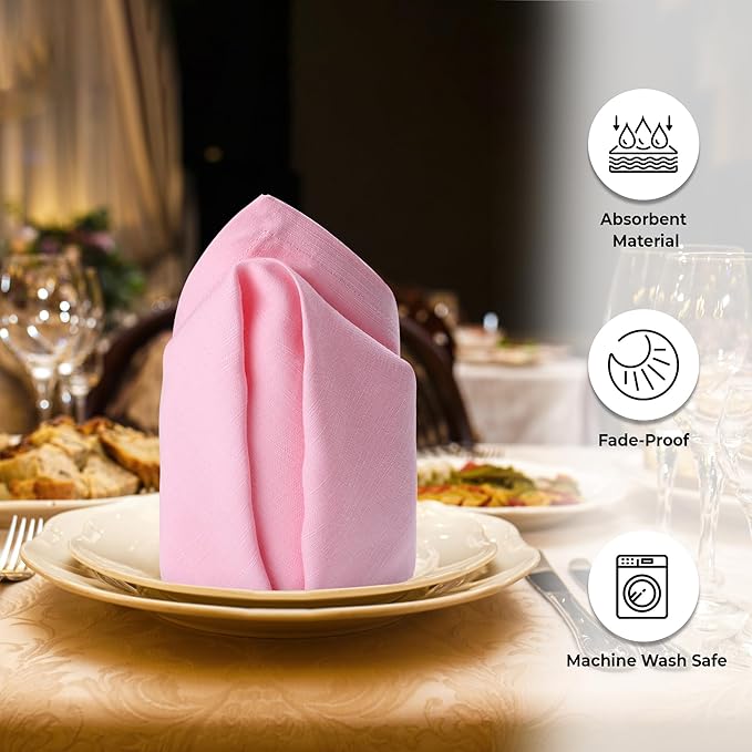 Urban Villa Easter Cloth Napkins 100% Cotton Slub Absorbent Dinner Napkins (Set of 12) Oversized 20x20 Inches Soild Pink Color Soft Durable Reusable Washable Ideal for Everyday Use Wedding Parties