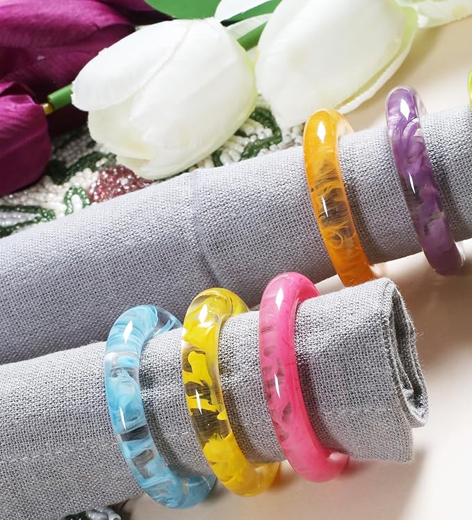 Napkin Rings Set of 12 - Epoxy Resin Napkin Holder Cuffs for Dinner Table Décor - Farmhouse Modern Serviette Rings for Weddings, Parties, Receptions, Banquets, Daily Use (Pastel) - CLEENTABLE